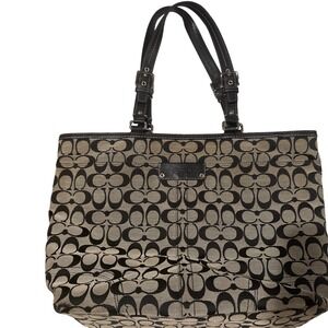 Coach Black and Tan Signature Tote